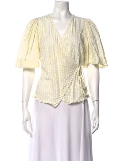 Pre-owned Ganni Striped V-neck Blouse In Yellow