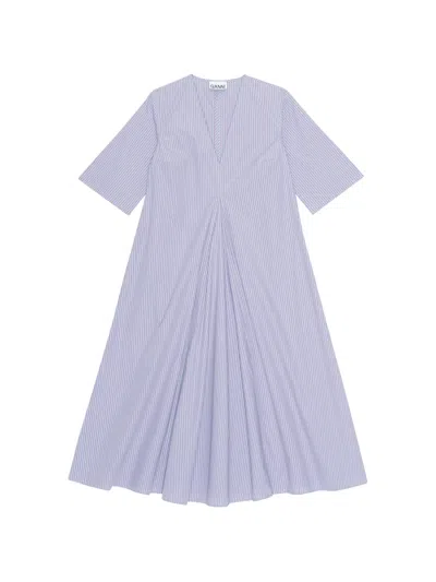 Ganni Striped V-neck Dress In Purple