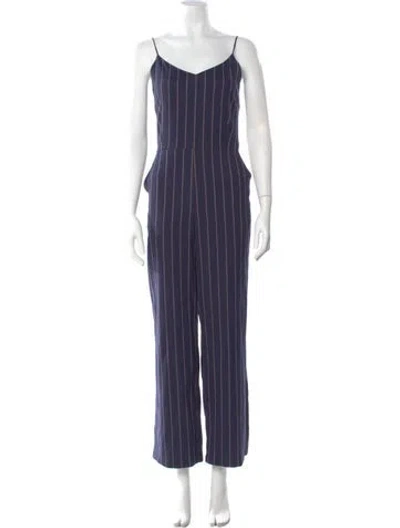 Pre-owned Ganni Striped V-neck Jumpsuit In Blue