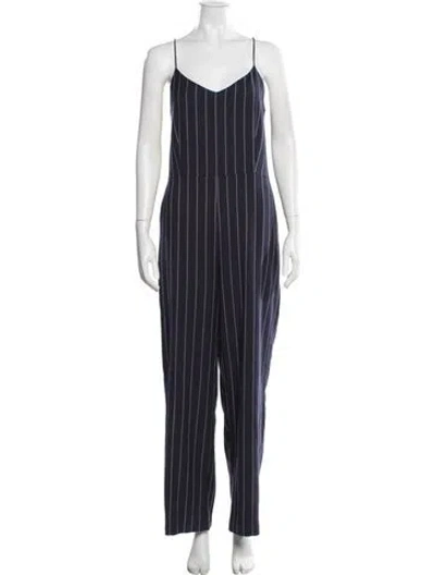 Pre-owned Ganni Striped V-neck Jumpsuit In Blue