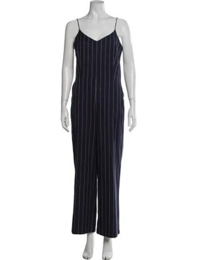 Pre-owned Ganni Striped V-neck Jumpsuit In Blue