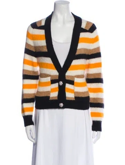 Pre-owned Ganni Striped V-neck Sweater In Black