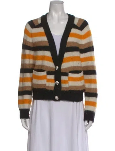 Pre-owned Ganni Striped V-neck Sweater In Black
