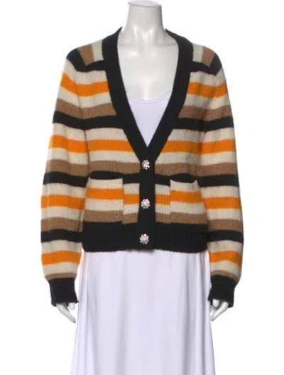 Pre-owned Ganni Striped V-neck Sweater In Black