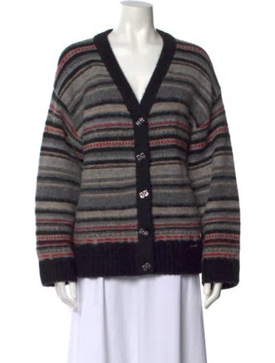 Pre-owned Ganni Striped V-neck Sweater In Black