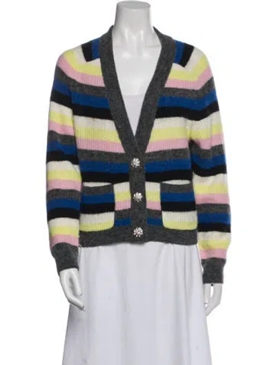 Pre-owned Ganni Striped V-neck Sweater In Blue