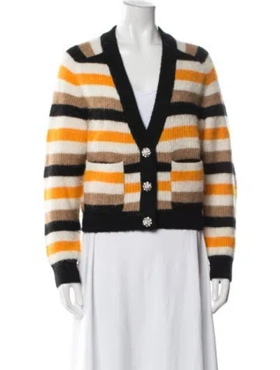 Pre-owned Ganni Striped V-neck Sweater In Blue