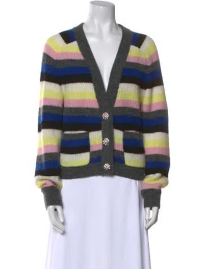 Pre-owned Ganni Striped V-neck Sweater In Gray