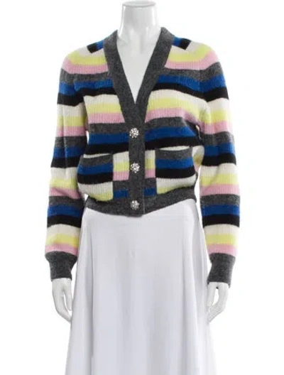 Pre-owned Ganni Striped V-neck Sweater In Gray