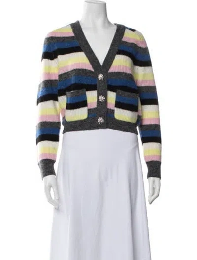 Pre-owned Ganni Striped V-neck Sweater In Gray