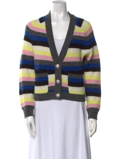 Pre-owned Ganni Striped V-neck Sweater In Green