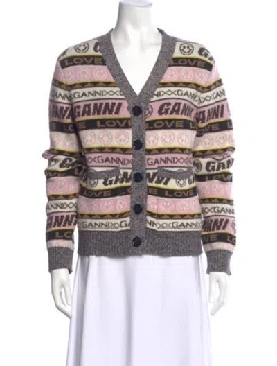 Pre-owned Ganni Striped V-neck Sweater In Multi