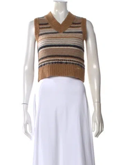 Pre-owned Ganni Striped V-neck Sweater In Neutral