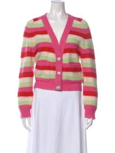 Pre-owned Ganni Striped V-neck Sweater In Pink