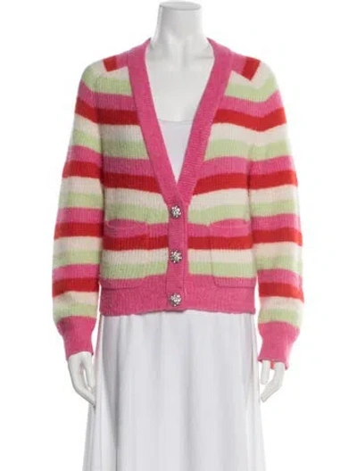 Pre-owned Ganni Striped V-neck Sweater In Pink