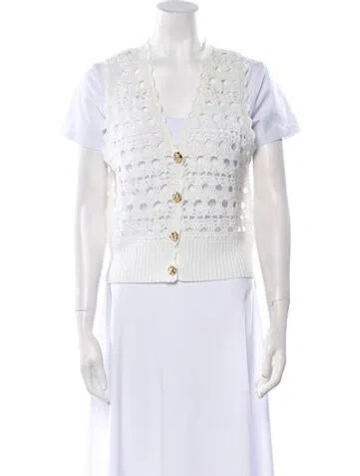 Pre-owned Ganni Striped V-neck Sweater W/ Tags In White