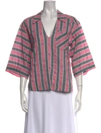 Pre-owned Ganni Striped V-neck Top In Pink