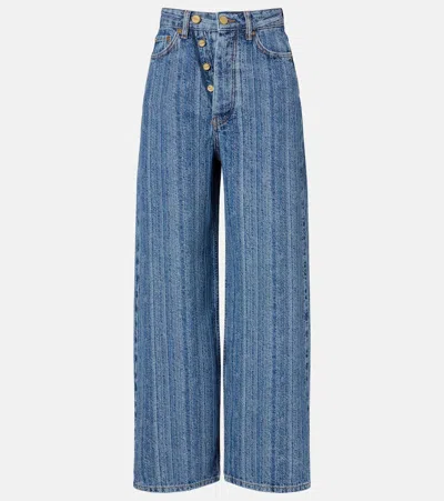 Ganni Striped Wide-leg Jeans In Blue
