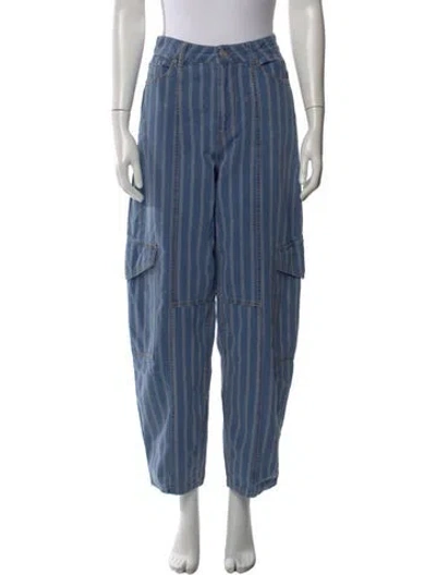 Pre-owned Ganni Striped Wide Leg Pants In Blue
