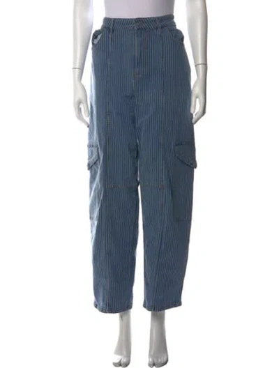 Pre-owned Ganni Striped Wide Leg Pants In Blue