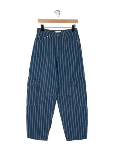Pre-owned Ganni Striped Wide Leg Pants In Blue