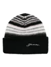 GANNI STRIPED WOOL BEANIE