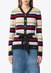 Ganni Multicoloured Striped Cardigan With Belt In Red