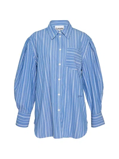 Ganni Womens Nouvean Navy Striped Long-sleeve Cotton Shirt In Black