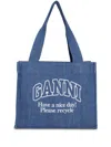Ganni Logo-embroidered Denim Shoulder Bag In Blue