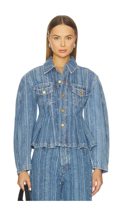 Ganni Structured Denim Fitted Jacket In Blue