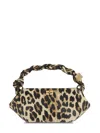 Ganni Structured Leopard Print Handbag With Twisted Handle In Brown
