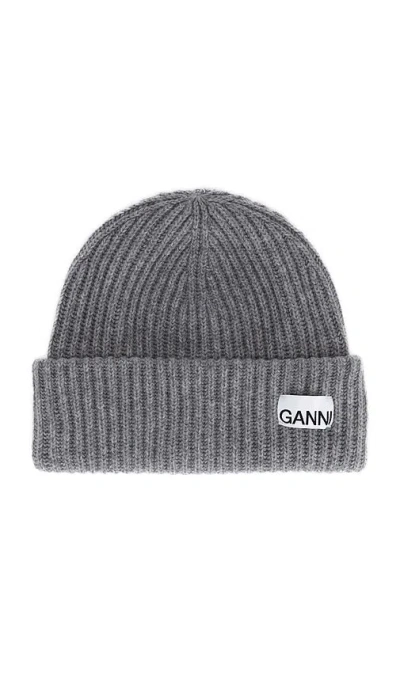 Ganni Structured Rib Beanie In Gray