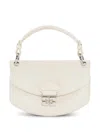 Ganni Structured White Leather Handbag With Braided Handle In Neutrals