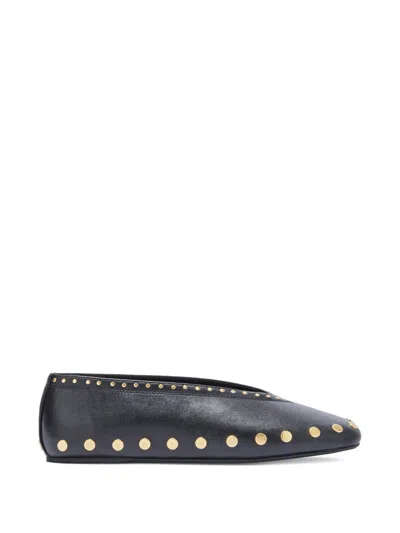Ganni Jenny Ballet Flats Round Toe Studs In Animal Print