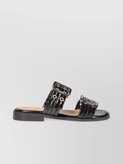 Ganni 5mm Feminine Buckle Strap Sandals In Black