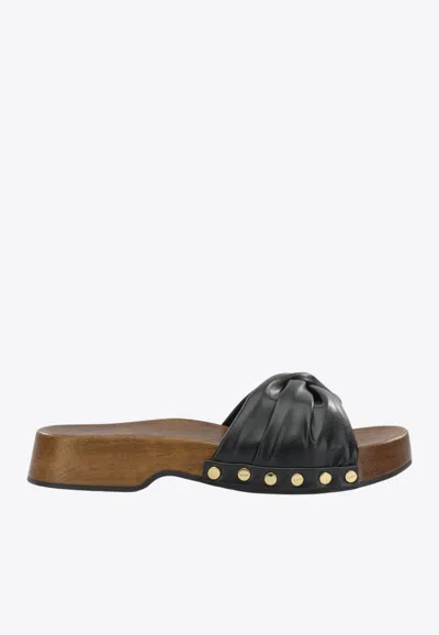 Ganni Tia Fairy Black Recycled Leather Polyurethane Polyester Wood Slides