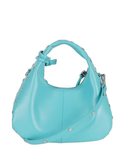 Ganni Studded Top-handle Bag In Blue