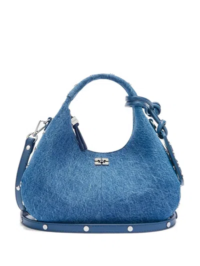 Ganni Stud-embellished Denim Tote Bag In Blue