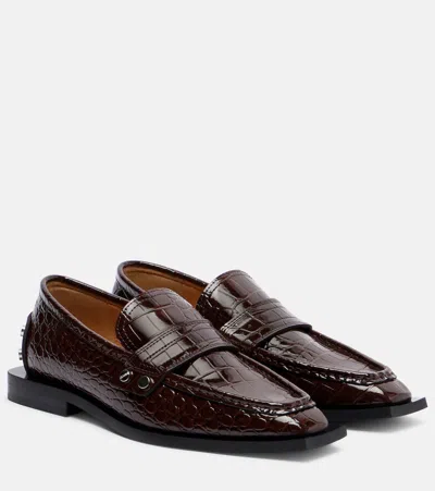 Ganni Studs Faux Leather Loafers In Brown