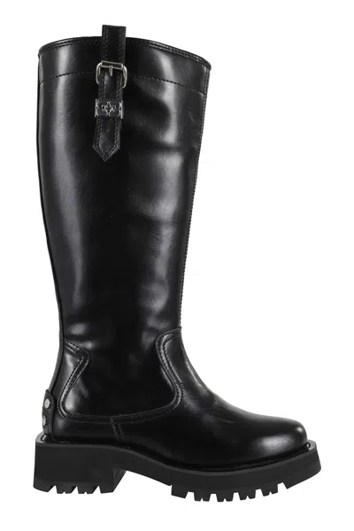 Ganni Studs High Boot Crinkle In Black