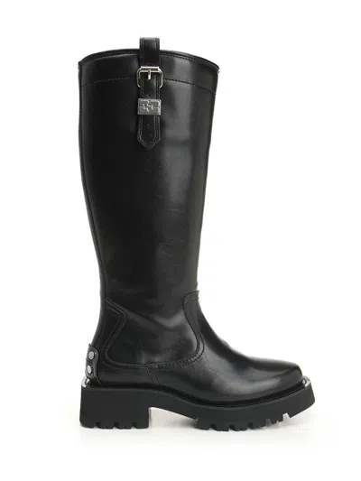 Ganni Studs High Boot Crinkle Oleatex Boots Black