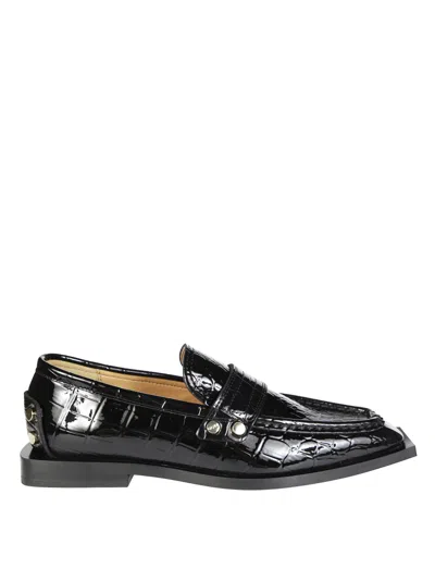 Ganni Studs Square Toe Loafer In Black