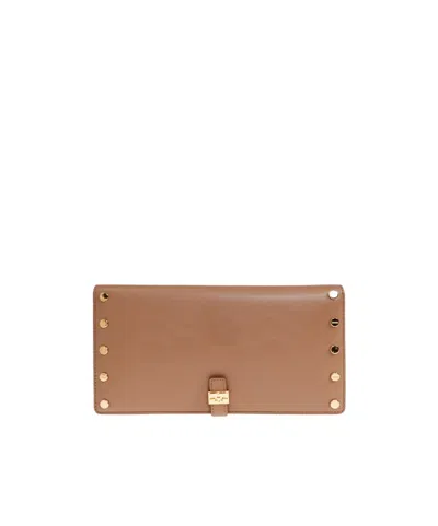 Ganni Studs-embellishment Flap Wallet In Brown