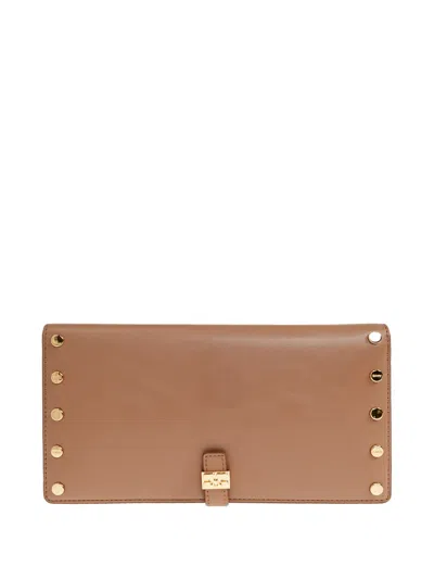 Ganni Studs-embellishment Flap Wallet In Brown