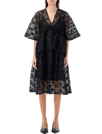 Ganni A Line Dress Tulle Lace In Black