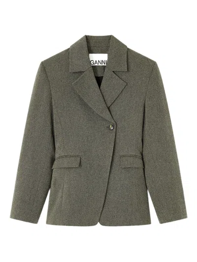 Ganni Stylish Collar And Lapel Jacket Size 34 In Green