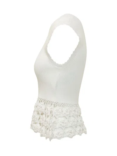 Ganni Stylish Textured Top With Floral Insert In Egret