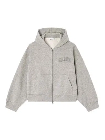 Ganni Heavy Terry Jersey Zip Hoodie Paloma Melange In Gray