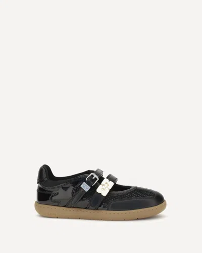 Ganni Sue Buckle-fastening Ballet Flats In Black