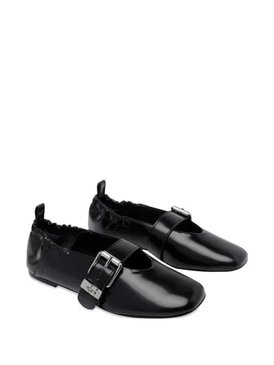 Ganni Ballerina Shoes Square Toe Buckle Detail In Animal Print